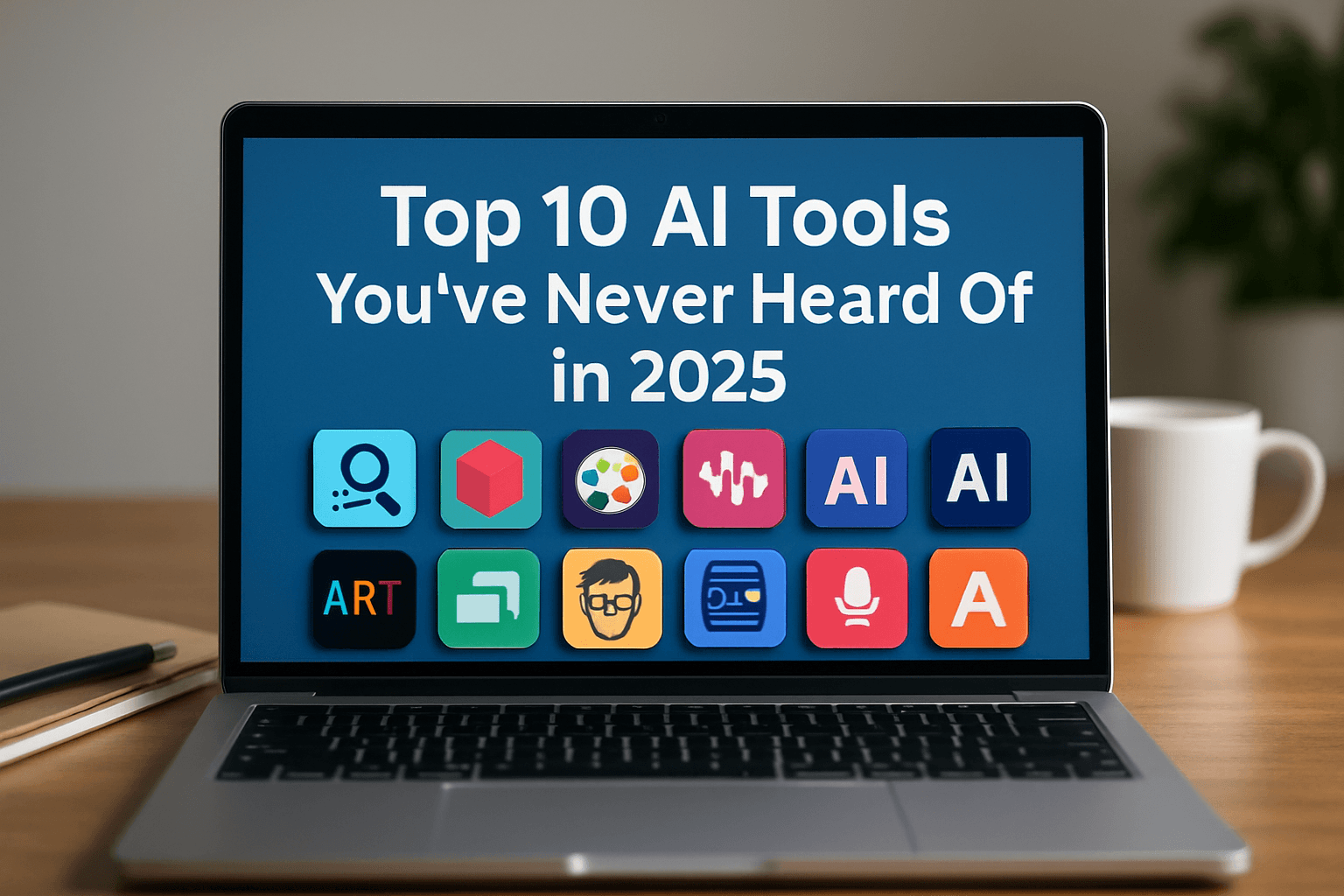 Top 10 AI Tools You’ve Never Heard Of (2025 Edition) 1 Top 10 AI tools you’ve never heard of in 2025 with laptop and icons