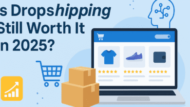 "Dropshipping in 2025: Profit Potential, Challenges, and the Future of Online Selling" 22 Is Dropshipping Still Worth It in 2025? eCommerce Laptop, Shipping Boxes, and AI Icon